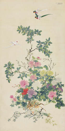 佚名 （清）  四季花卉图 设色绢本立轴