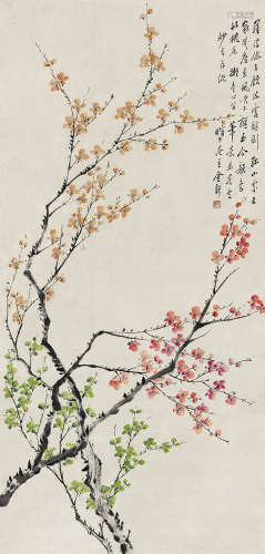 金心兰（1841-1909）  三色梅花 设色纸本立轴