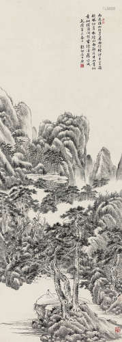 张庚 （1685-1760） 1751年作 松下观泉图 水墨纸本立轴