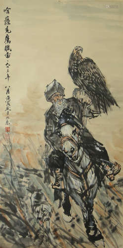 Zhou Huang Figure and Eagle Painting