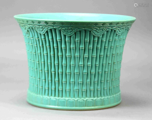 A Chinese Green Glazed Molded Flower Pot