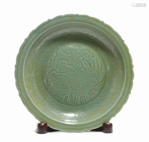 Rare Chinese Carved Longquan Celadon Charger