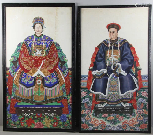 Pair of Chinese Watercolor Portraits