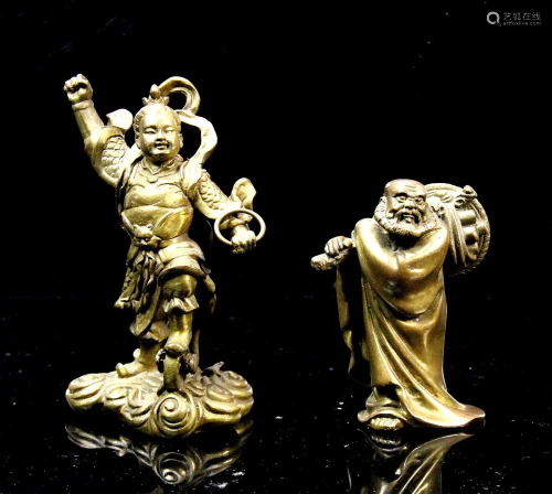 Two Carved Chinese Gilt Bronze Paper Weights