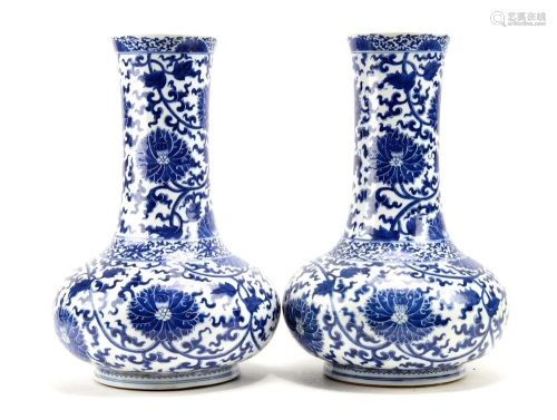 Pair of Chinese Blue And white Bottle Vases
