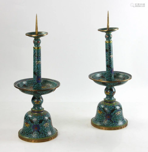 Pair of Chinese Cloisonne Candlesticks
