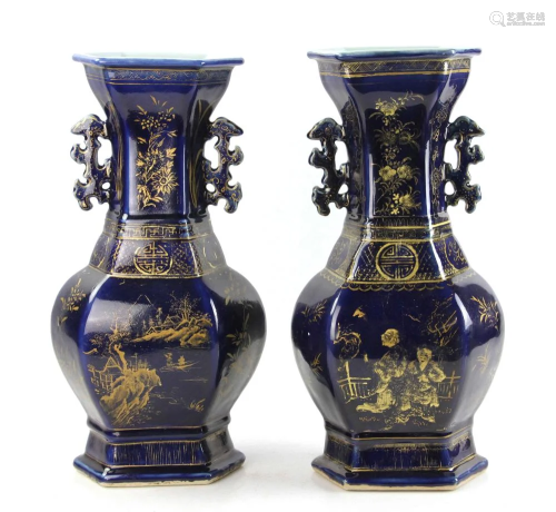 Pair of Chinese Hexagonal Vases
