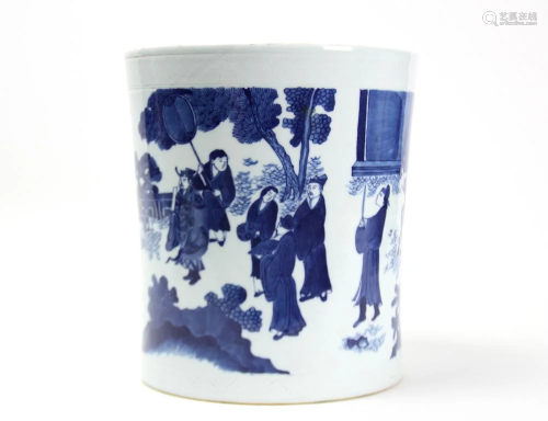 A Large Chinese Blue And White Brush Pot