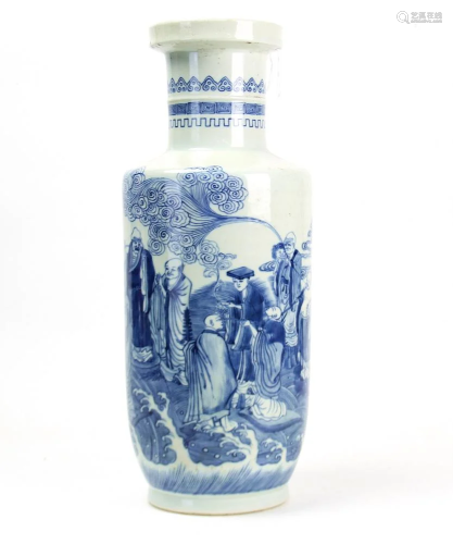 A Chinese Blue And White Rouleau Vase