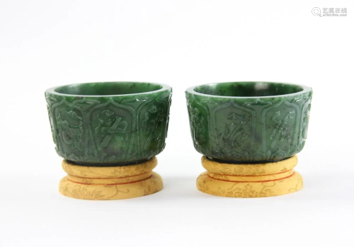 Pair of Chinese 18thC Jade Cups