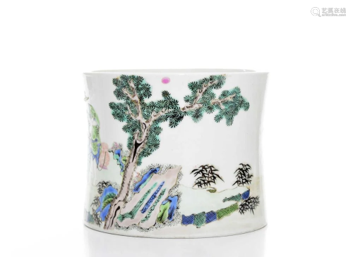 A Fine Chinese Famille Verte Brush Pot