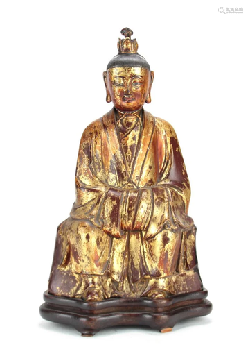 A Rare Carved Chinese Gilt Wooden Figure