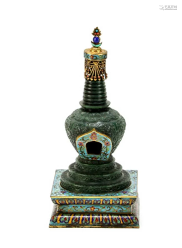 18thC Chinese Jade Pagoda with Cloisonne St…