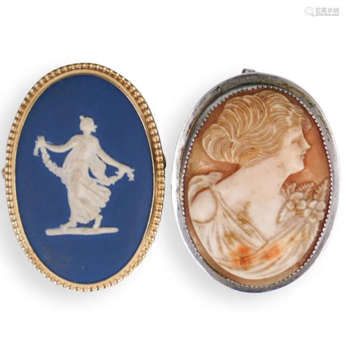 (2 Pc) Gold & Silver Cameo Brooches