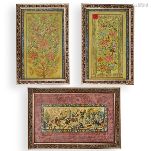 (3 Pc) Persian Paintings on Bone