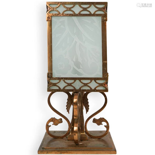 Bronze and Etched Glass Table Lamp