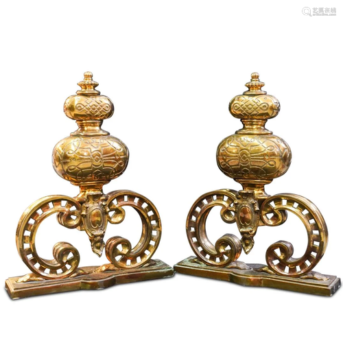 Pair of Ornate Bronze Andirons