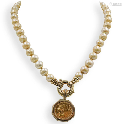 Pearl and Liberty Coin Necklace