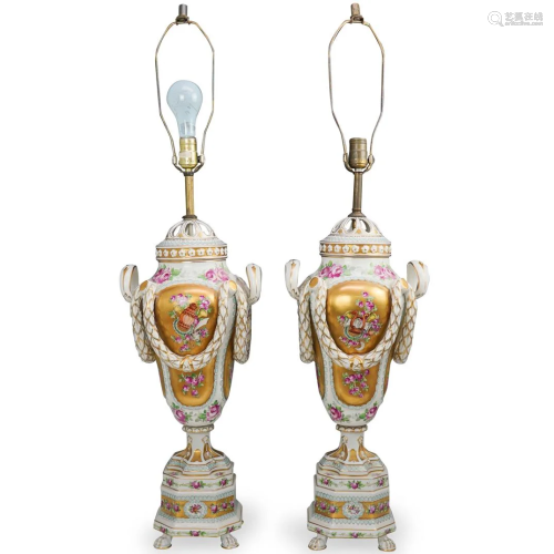 Pair of Dresden Porcelain Lamps