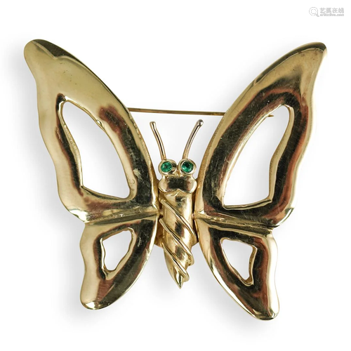 14k Gold and Emerald Butterfly Brooch