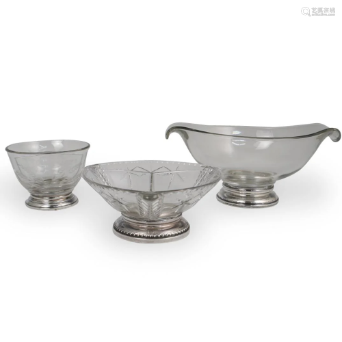 (3 Pc) Sterling and Crystal Bowls
