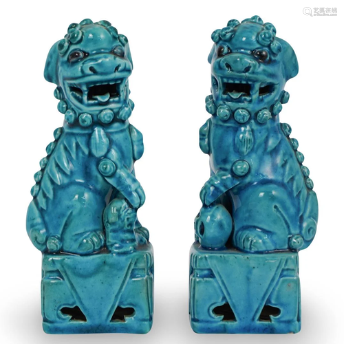 Pair of Chinese Turquoise Porcelain Foo Dogs