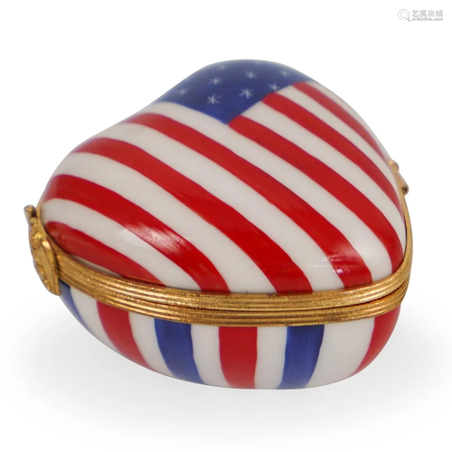 Limoges American Flag Trinket Box