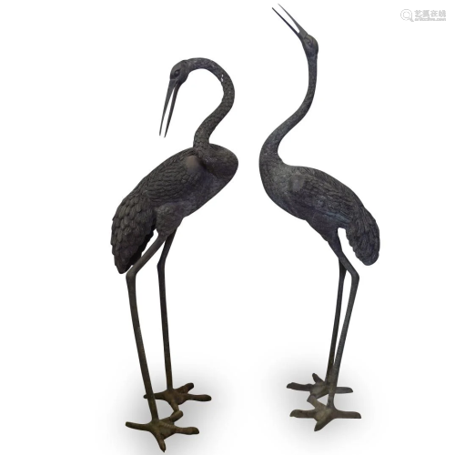 Pair of Life Sized Bronze Cranes