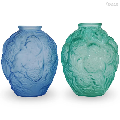 (2 Pc) French Art Glass Vases