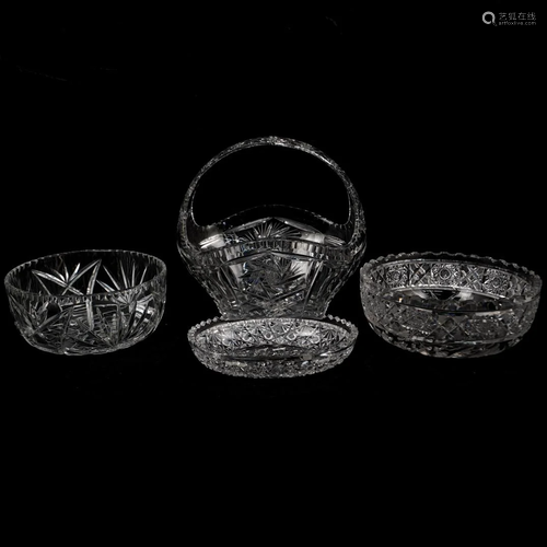 (4 Pc) American Brilliant Crystal Serving C…