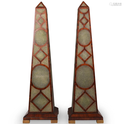 Pair of Wood & Stingray Skin Obelisks