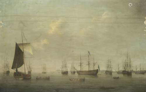 Attributed to Richard Paton (London 1717-1791) The Fleet at anchor, Spithead