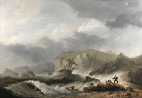 Thomas Luny (British, 1759-1837) A costal scene off Berry Head, Brixham; A ship wrecking off a co...