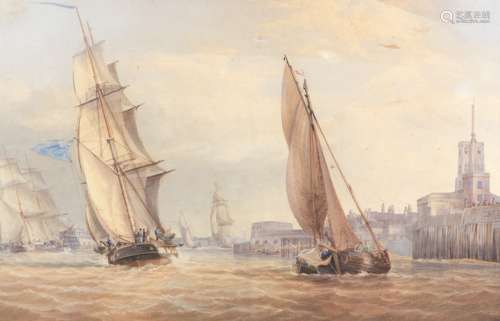 William Joy (British, 1803-1867) Shipping at the entrance to Portsmouth Harbour