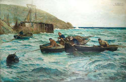 John Robertson Reid (British, 1851-1926) 'Capturing a German Mine off the Cornish Coast, 1918'