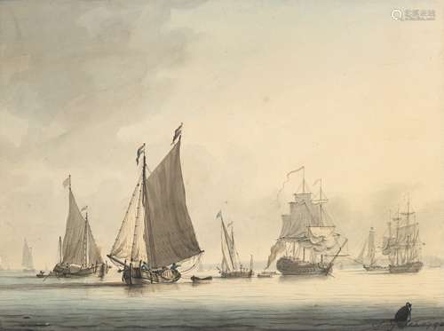 Lieutenant Thomas Yates (British, died 1796) A frigate in Plymouth Sound; Shipping at anchor, Ply...