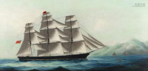 Chinese School, 19th Century A British full-rigged merchantman in full sail off Hong Kong