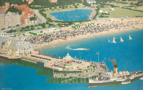 Charles Pears, RSMA (British, 1873-1958) Busy Southsea Beach and Pier, Portsmouth, with the South...