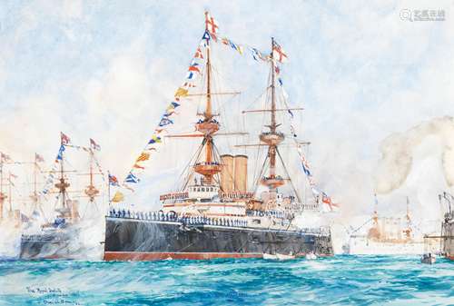 Charles Edward Dixon (British, 1872-1934) HMS Majestic at the 1897 Diamond Jubilee Fleet Review a...