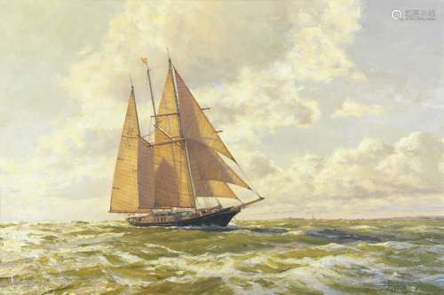 Deryck Foster (British, 1924-2011) The Sir Winston Churchill off Hurst Castle in the Solent