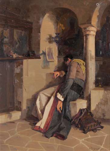 Apostolos Geralis (Greek, 1886-1983) A moment of rest 75 x 55.5 cm.