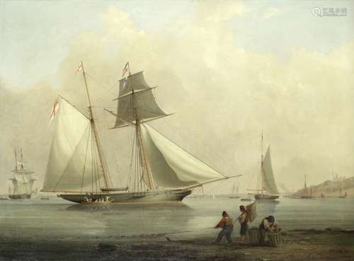 Nicholas Matthew Condy (British, 1818-1851) A schooner of the Royal Yacht Squadron in Osborne Bay...