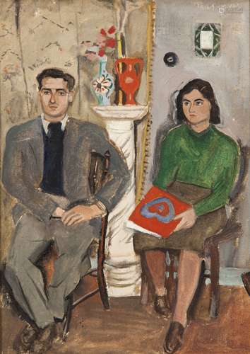 Yiannis Tsarouchis (Greek, 1910-1989) The engagement 34.3 x 25 cm. (Painted in 1945.)