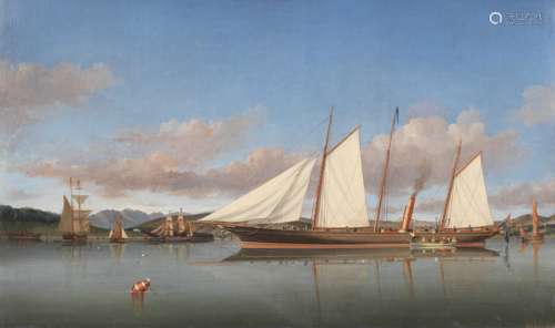 Samuel H. Fyfe (British, mid/late 19th century) A steam yacht moored in the Firth of Clyde