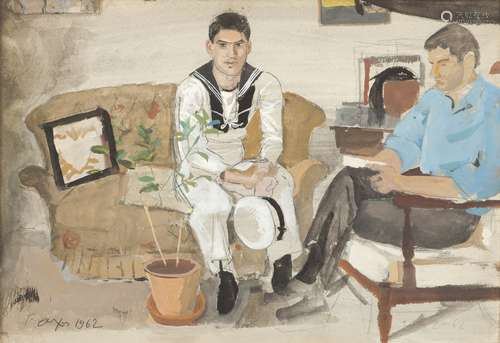 Yiannis Tsarouchis (Greek, 1910-1989) The visit 21 x 30 cm.