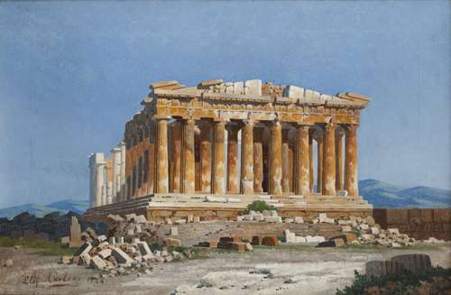 Stefanos Lanza (Greek, 1861-1933) Parthenon 41 x 62.5 cm.