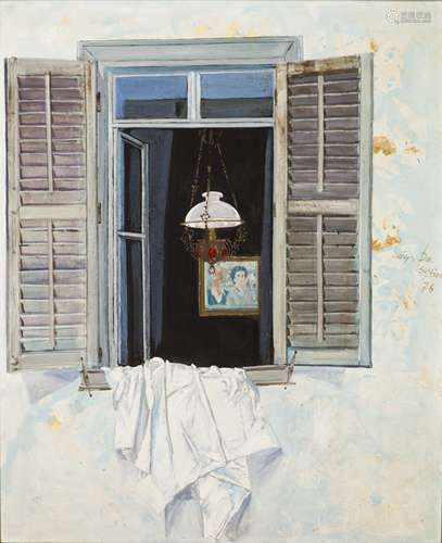 Spyros Vassiliou (Greek, 1902-1985) Window 80 x 65 cm. (Painted in 1976.)