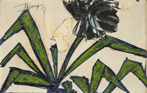 Thanos Tsingos (Greek, 1914-1965) Green flower on white background 37.5 x 61 cm. (Painted in 1961.)