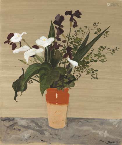 Yiannis Tsarouchis (Greek, 1910-1989) Clay vase with flowers 85 x 70 cm.