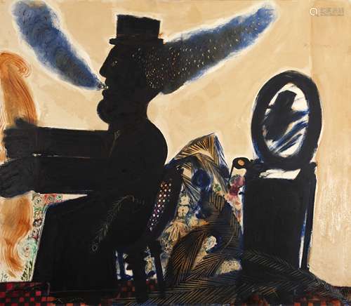 Alecos Fassianos (Greek, born 1935) Blue smoker 130 x 150 cm.